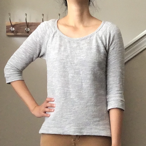 Express Extra Small Heather Gray Baseball Tee with Floral Crochet Back - Picture 3 of 12